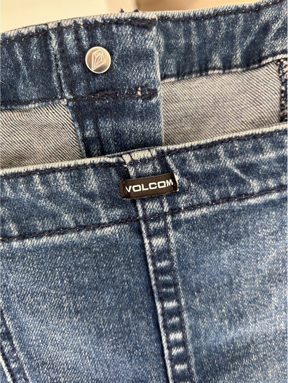 Volcom Denim Mini Dress Blue Button Front Raw Hem Sleeveless Medium Wash Size S - Picture 2 of 9